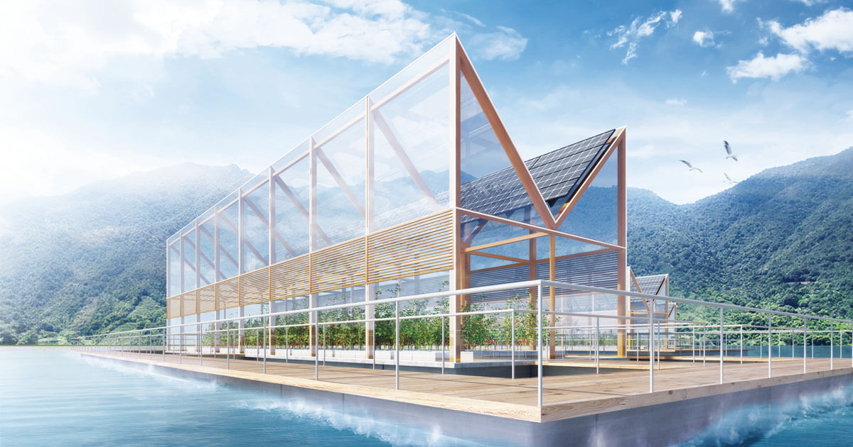 海の上で食物を育てる海上ファーム〈Green Ocean〉。昔ながらの木と