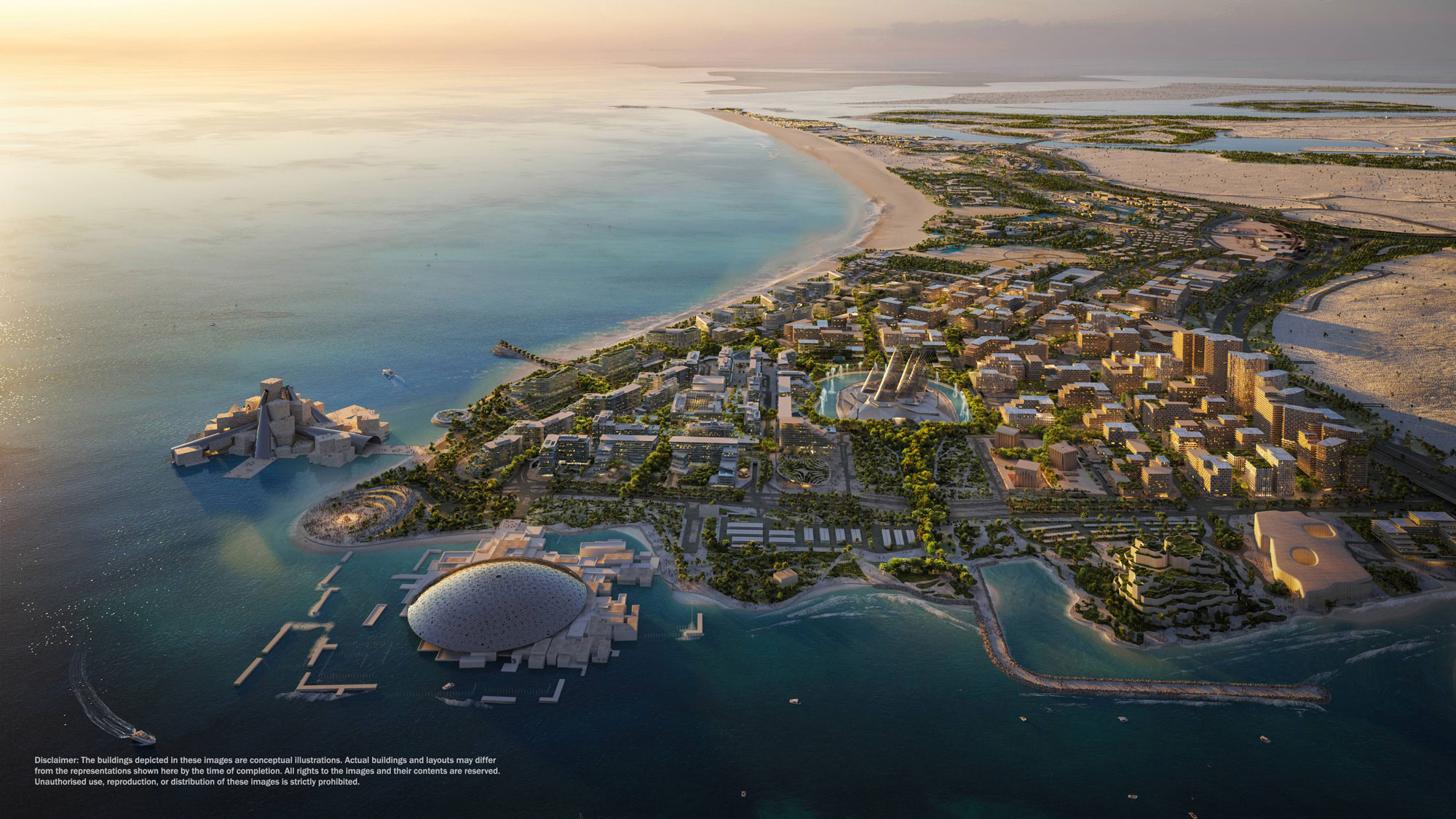 アブダビ・サディヤット文化地区に集積する美しい建築群は、世界最大級