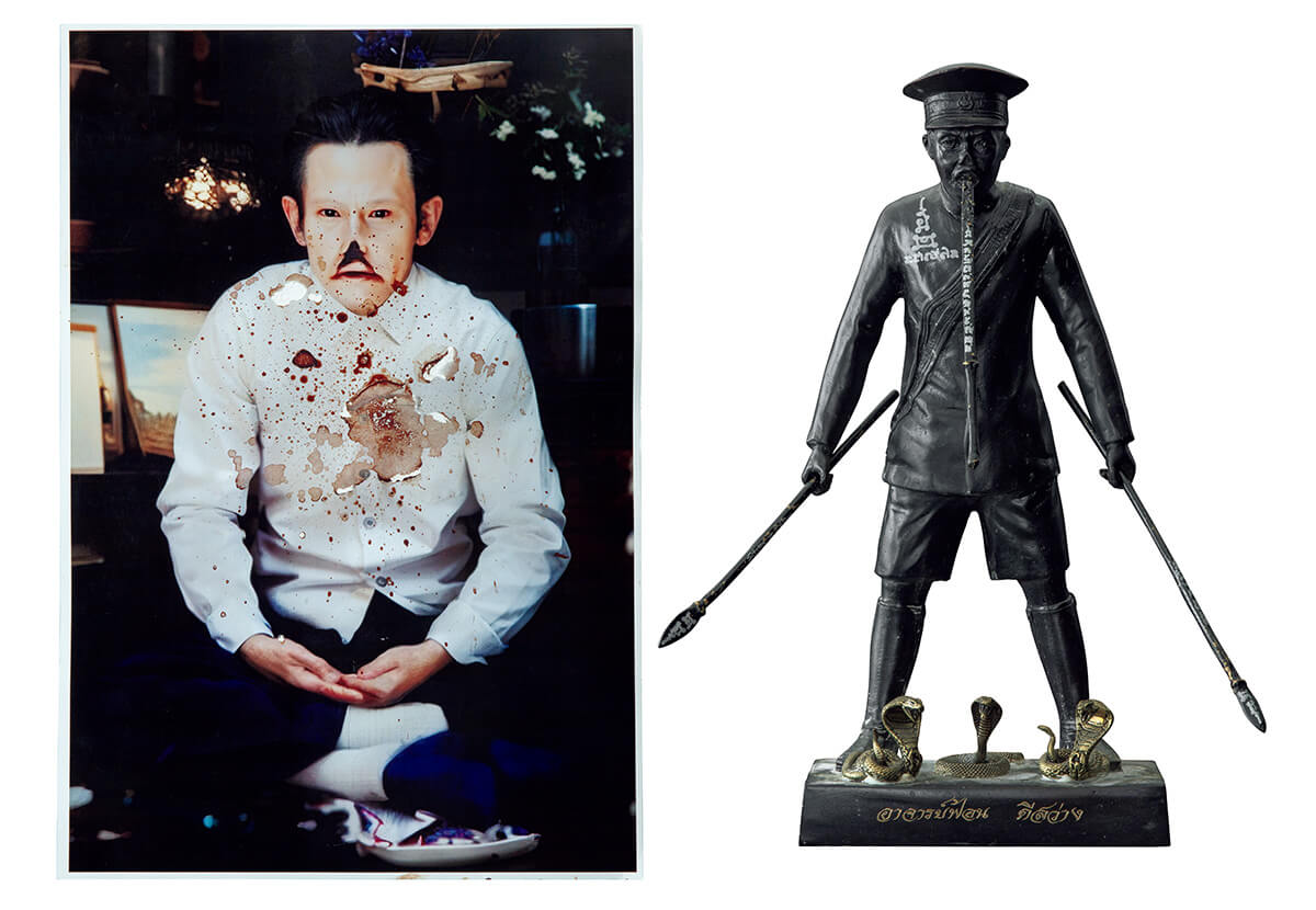 呪術師のアジャン・フォンの立像と写真