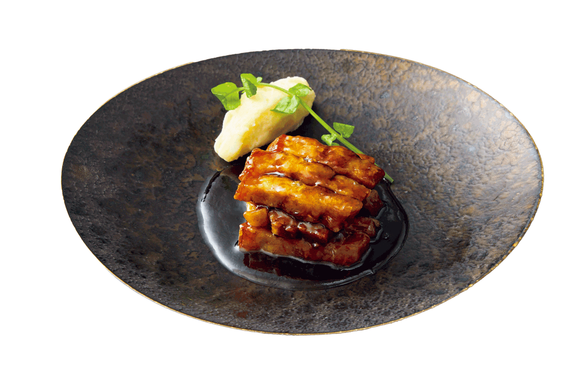 真皿　国産皮付き豚バラ肉の黒酢ソース 
