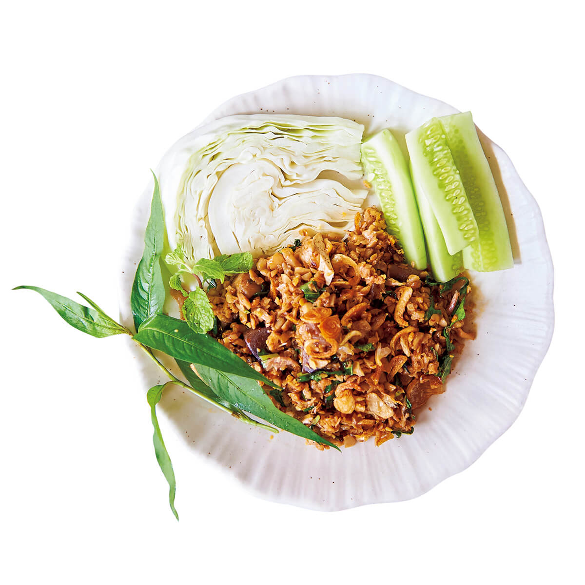 チェンマイ〈スクジャイ・バイ・パタ・オバサン〉マッシュルームとこんにゃくのラープ