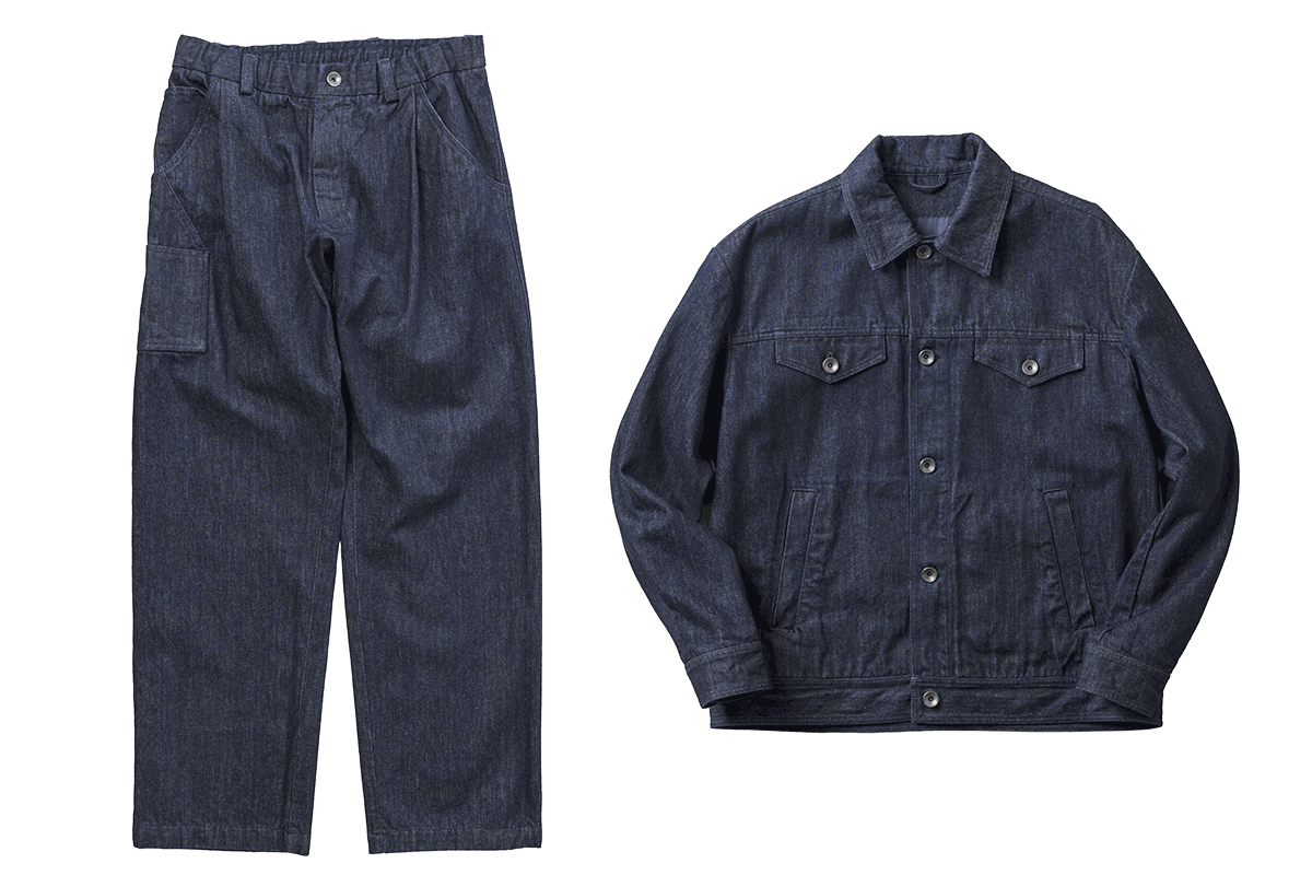 〈HERNO〉のトラッカージャケットとワークパンツ