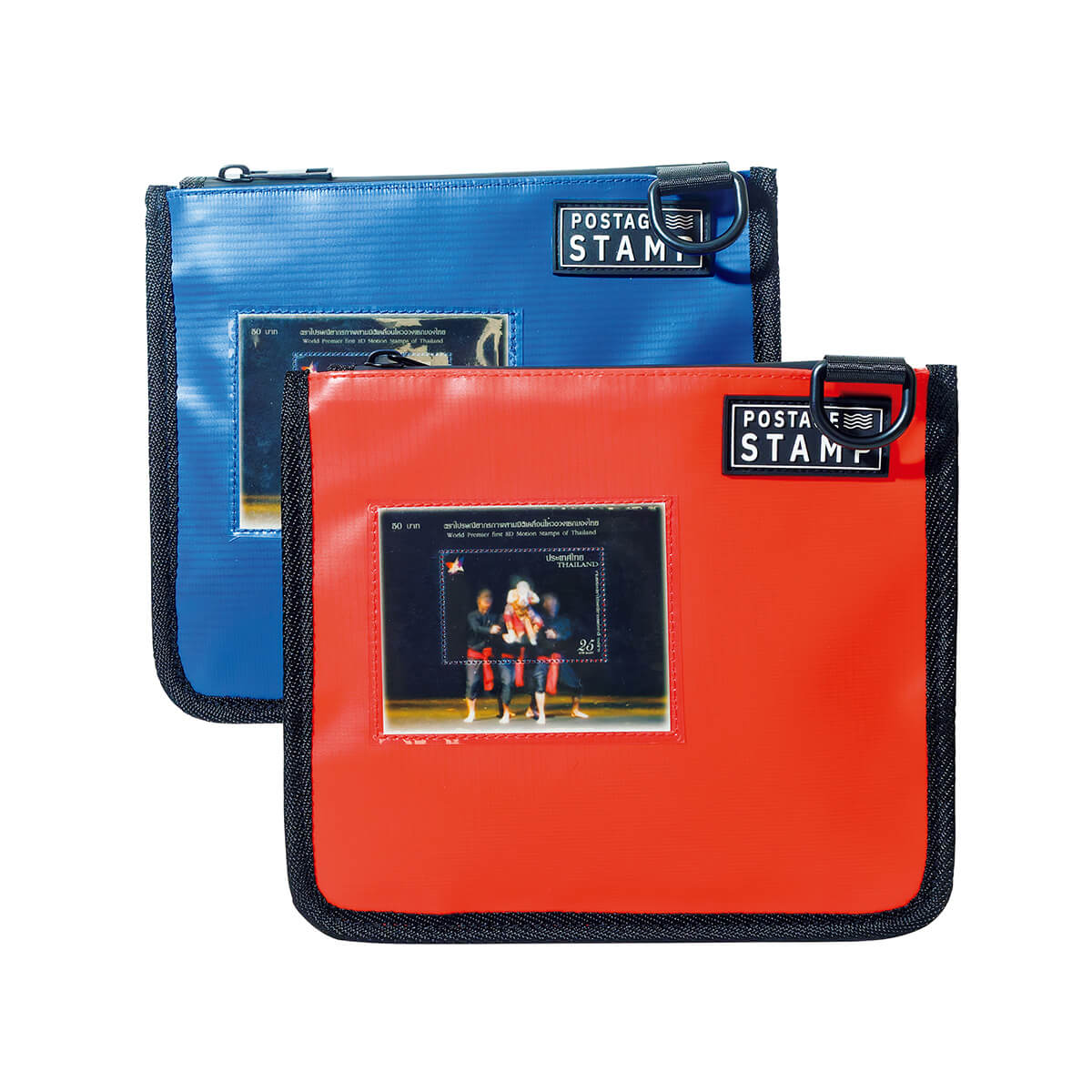 切手があしらわれたキャンバスバッグ