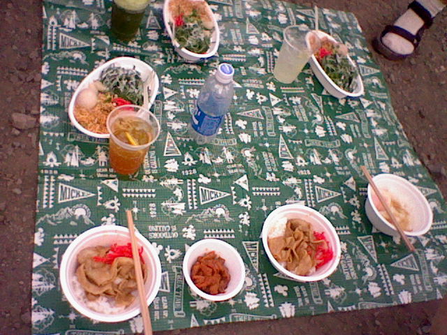 レジャーシートでご飯を食べる様子
