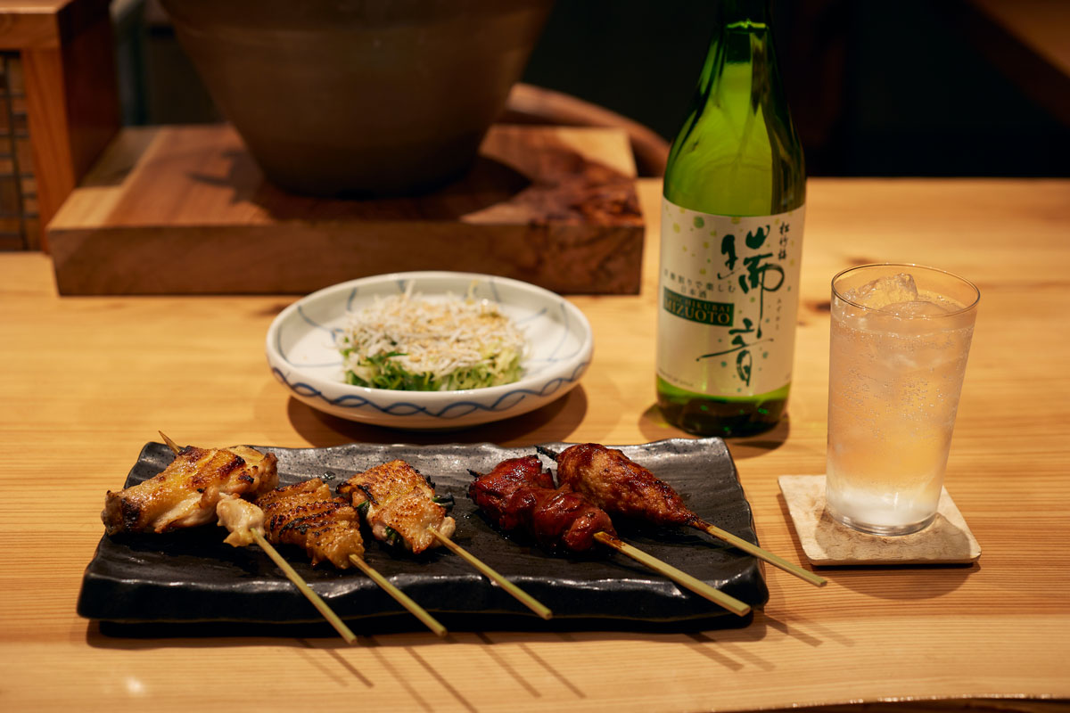 焼き鳥と松竹梅「瑞音」でつくる、Sake Soda