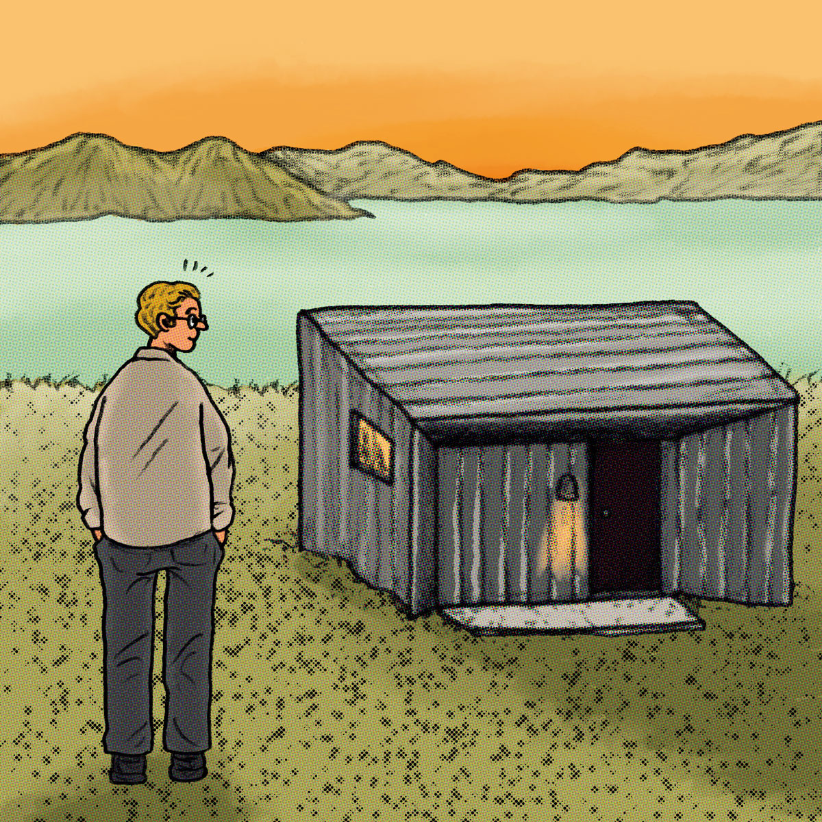 湖のほとりの一軒家のイラスト