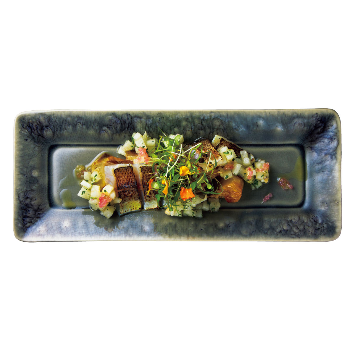 炙りカマスのマリネ 茄子と梨