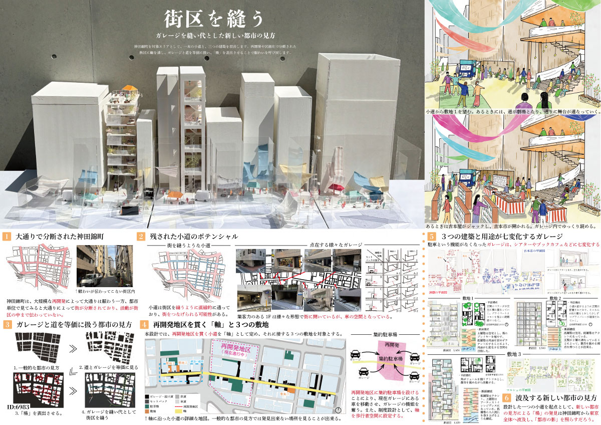 TRIAD賞には中川諄也氏・本間陸斗氏・佐藤唯花氏による「街区を縫う－ガレージを縫い代とした新しい都市の見方－」