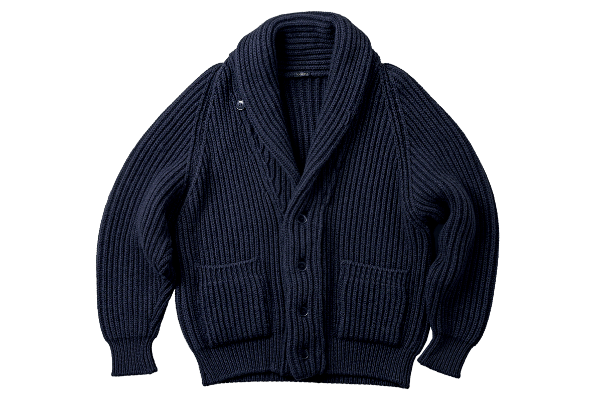 〈コモリ〉のショールカラーカーディガン