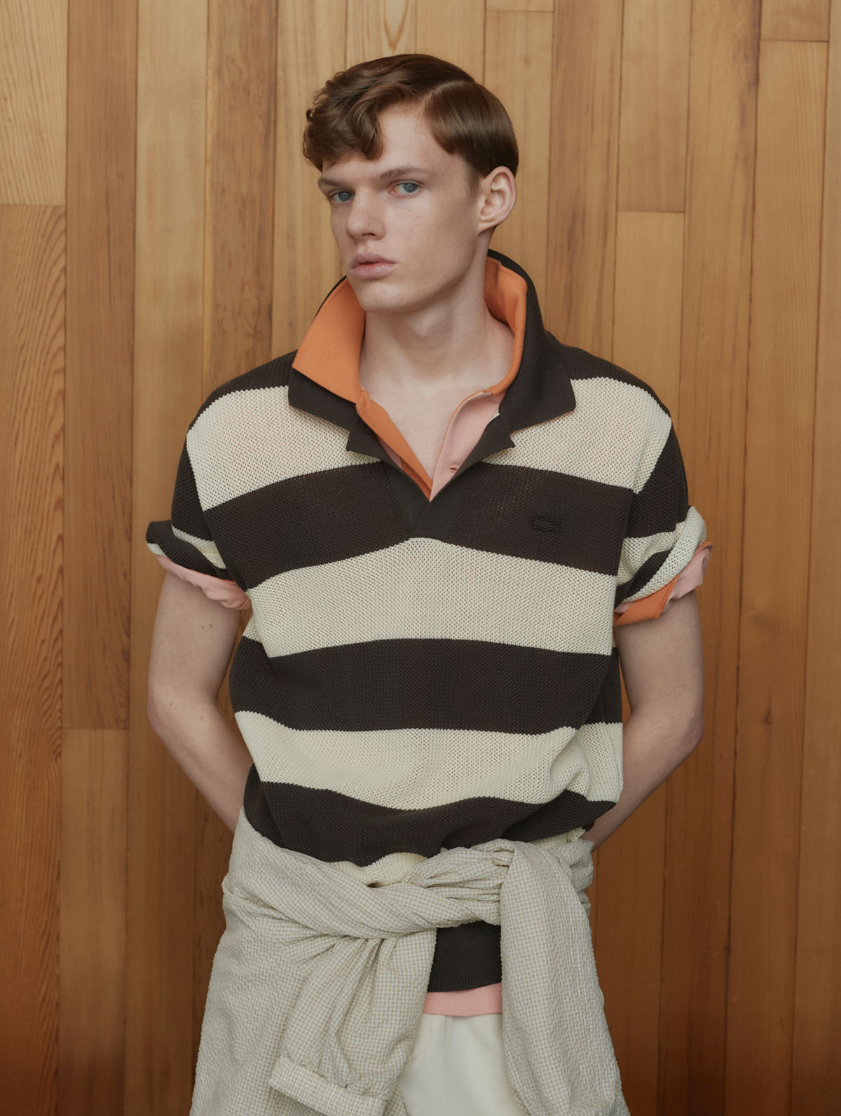 ラコステのメッシュポロカラーセーター、配色リブポロシャツ、リバーシブルブルゾン、ショーツ