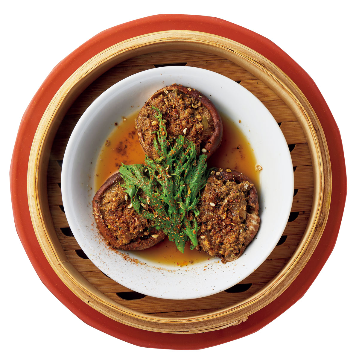 しいたけの花椒麻辣 スパイスキーマ詰めせいろ蒸し