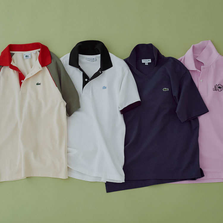 ラコステのラグランスリーブポロシャツ、配色リブポロシャツ、スキッパーネックポロシャツ、グラフィックロゴポロシャツ
