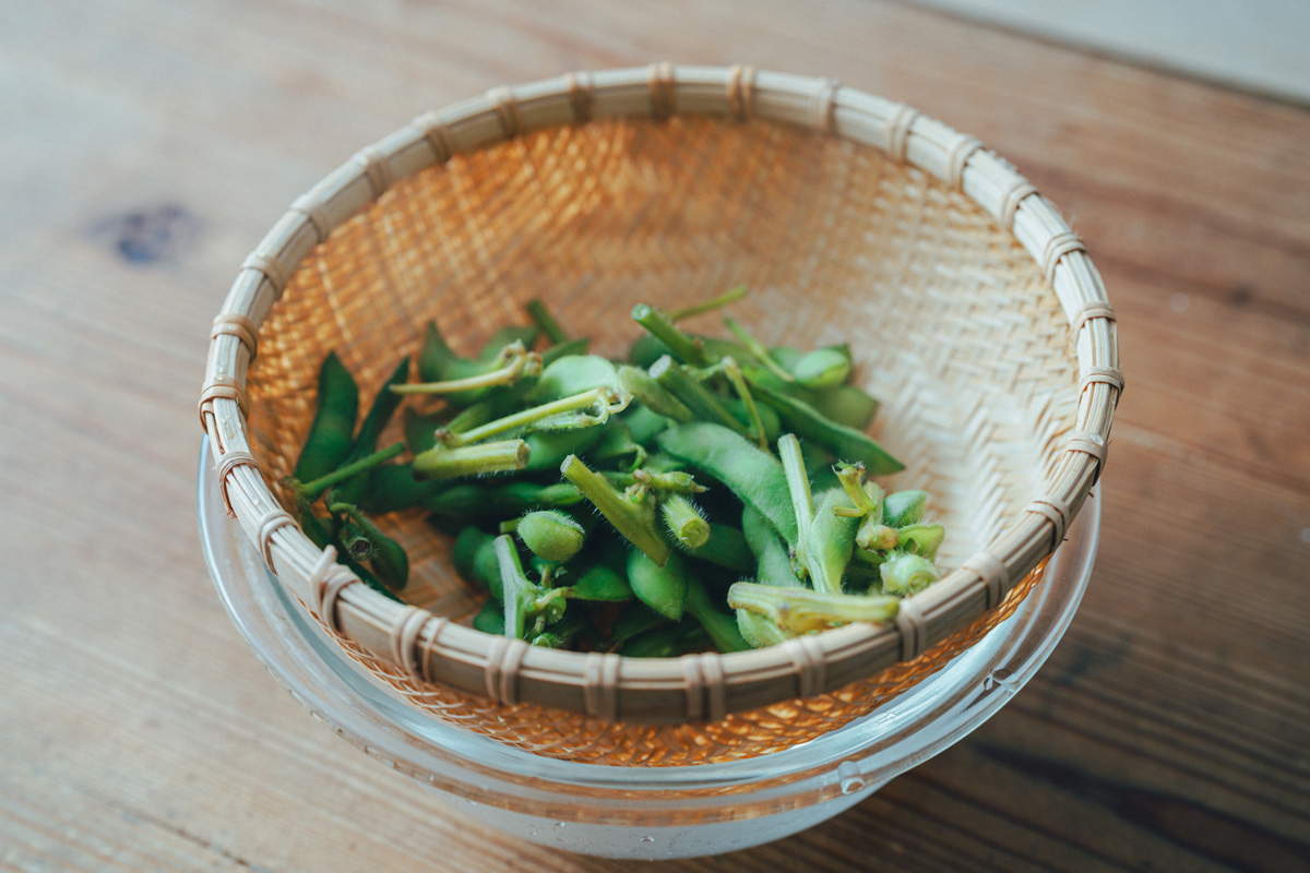 茹で上がった枝豆